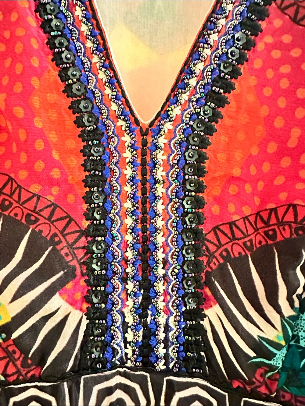 Anthropologie Bhanuni by Jyoti Beaded V Neck Maxi Dress Size 2 - Picture 6 of 7
